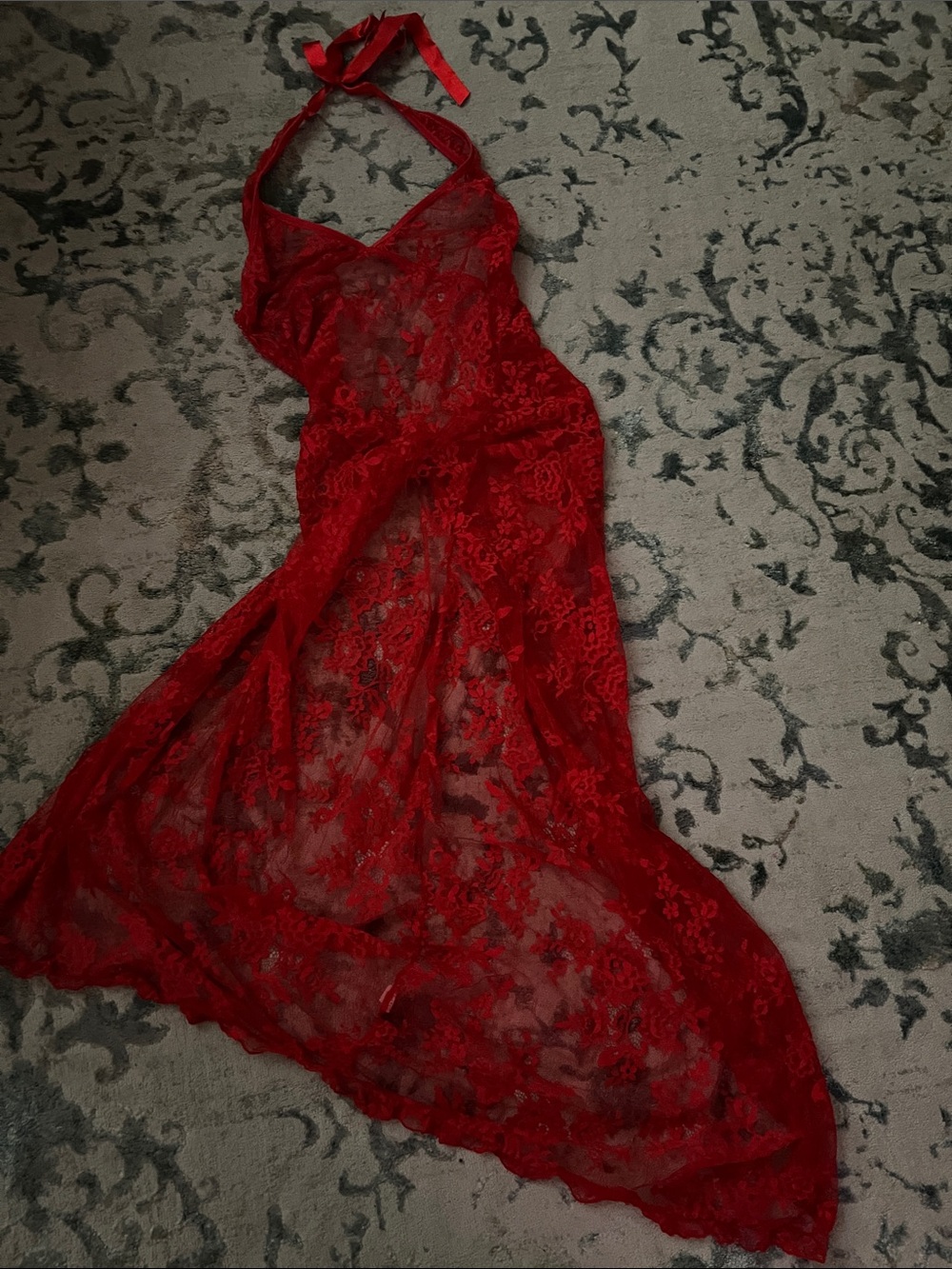 Red Lace Halter Slip Dress